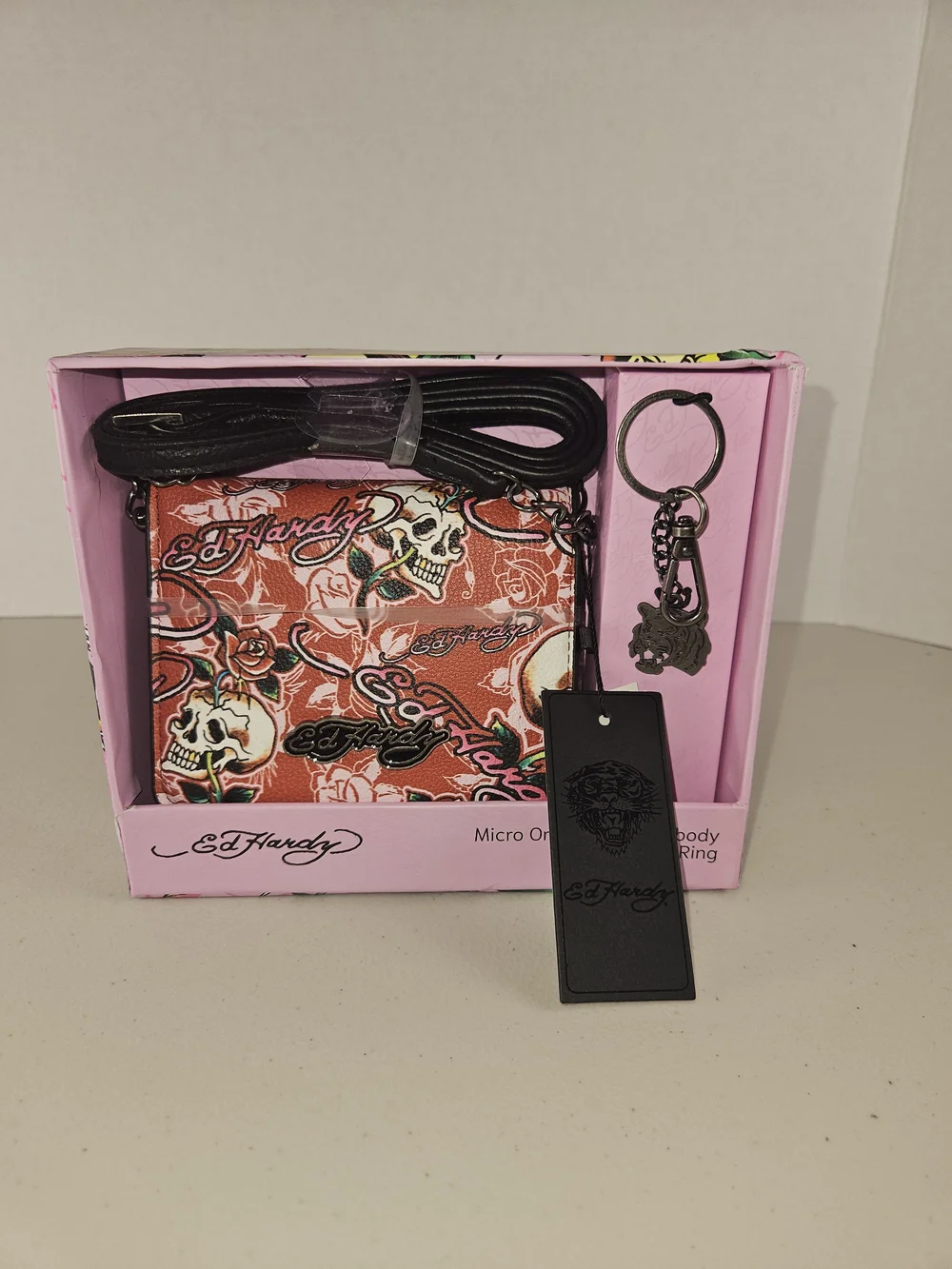 NWT Ed Hardy Women's Red Skull & Rose Crossbody Wallet